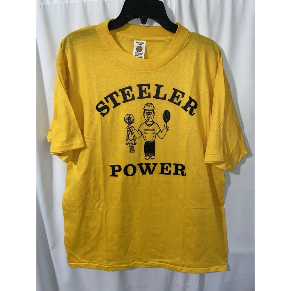 Vintage 80s Pittsburgh Steelers Yellow Steeler Power T Shirt XL Single Stitch